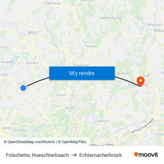 Folschette, Hueschterbaach to Echternacherbrück map