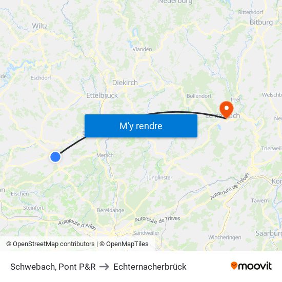 Schwebach, Pont P&R to Echternacherbrück map