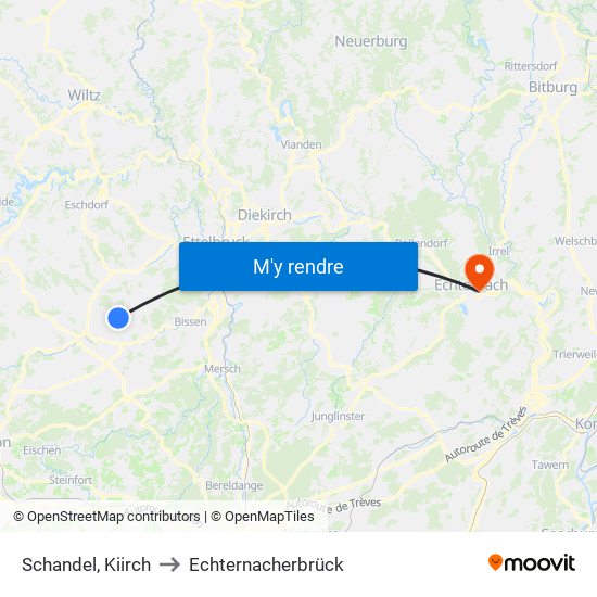 Schandel, Kiirch to Echternacherbrück map