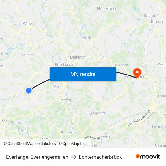 Everlange, Everléngermillen to Echternacherbrück map