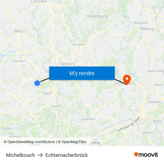 Michelbouch to Echternacherbrück map