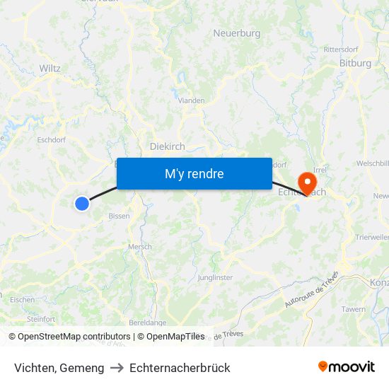 Vichten, Gemeng to Echternacherbrück map