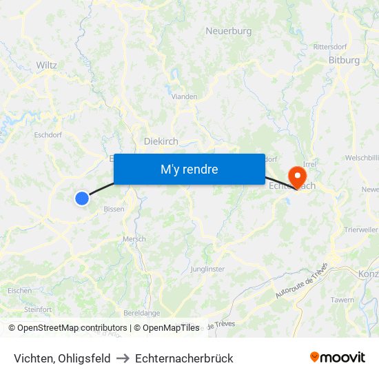 Vichten, Ohligsfeld to Echternacherbrück map