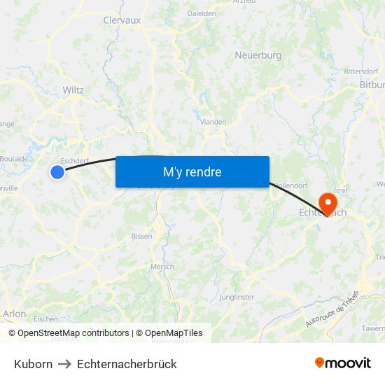 Kuborn to Echternacherbrück map
