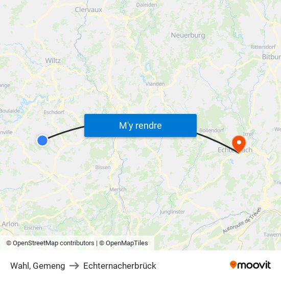 Wahl, Gemeng to Echternacherbrück map