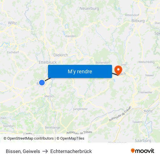 Bissen, Geiwels to Echternacherbrück map