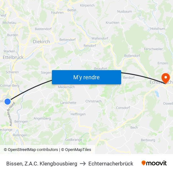 Bissen, Z.A.C. Klengbousbierg to Echternacherbrück map