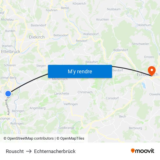 Rouscht to Echternacherbrück map