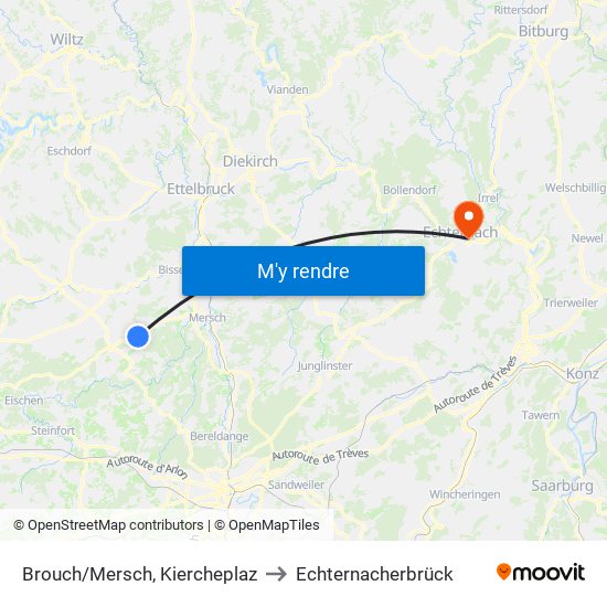 Brouch/Mersch, Kiercheplaz to Echternacherbrück map