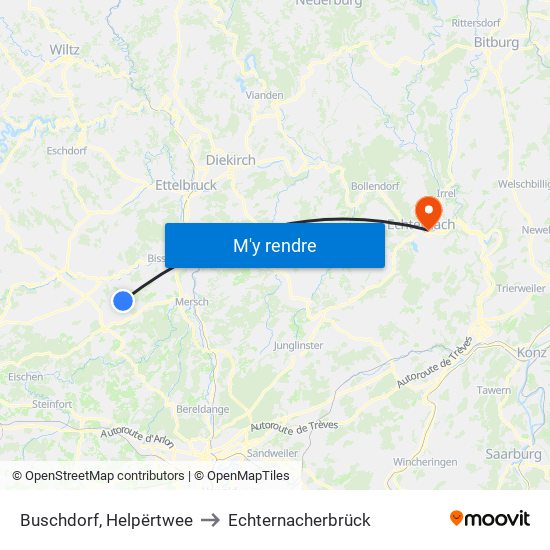 Buschdorf, Helpërtwee to Echternacherbrück map