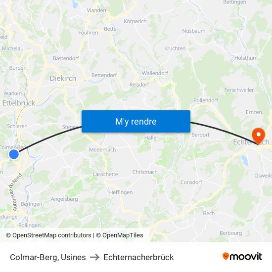 Colmar-Berg, Usines to Echternacherbrück map