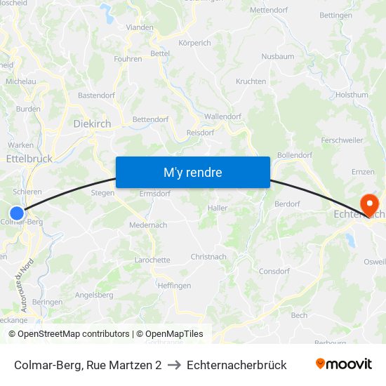 Colmar-Berg, Rue Martzen 2 to Echternacherbrück map