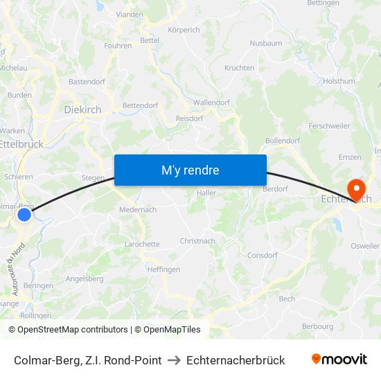 Colmar-Berg, Z.I. Rond-Point to Echternacherbrück map