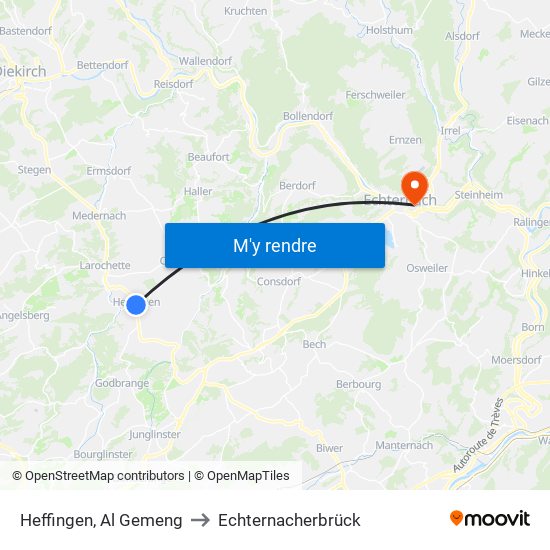 Heffingen, Al Gemeng to Echternacherbrück map