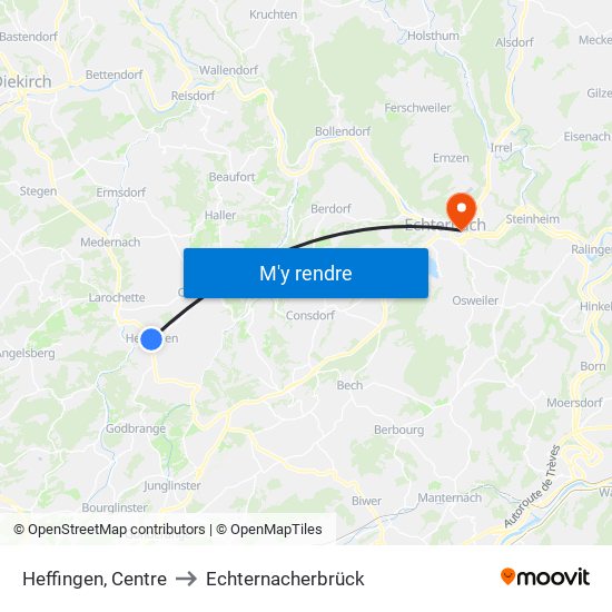 Heffingen, Centre to Echternacherbrück map