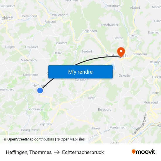 Heffingen, Thommes to Echternacherbrück map