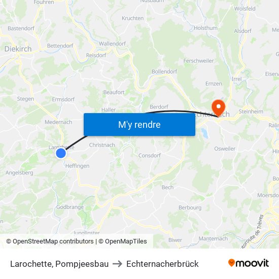 Larochette, Pompjeesbau to Echternacherbrück map