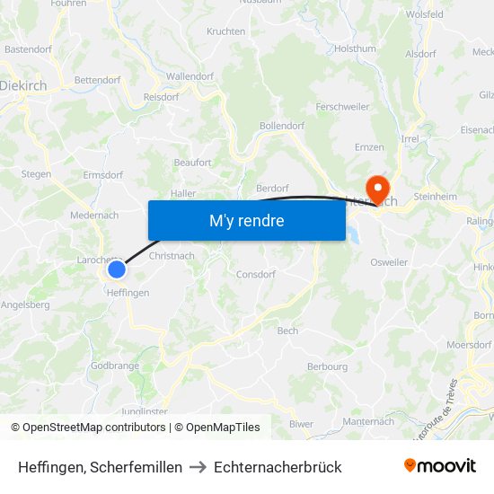 Heffingen, Scherfemillen to Echternacherbrück map