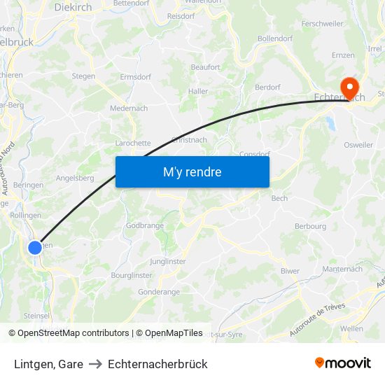 Lintgen, Gare to Echternacherbrück map