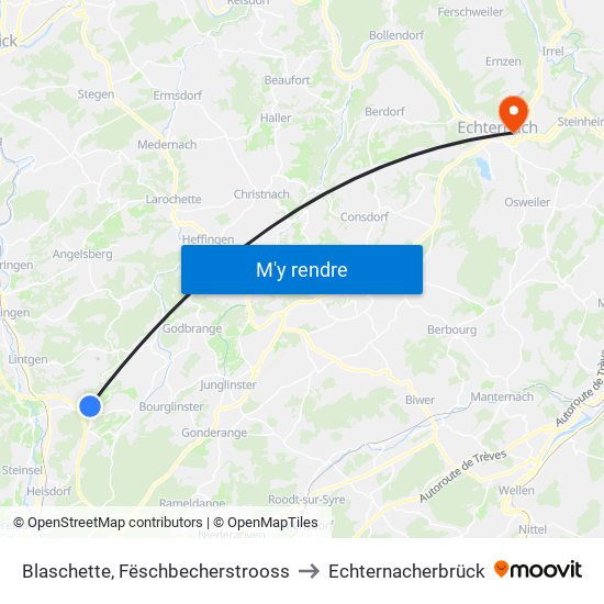Blaschette, Fëschbecherstrooss to Echternacherbrück map