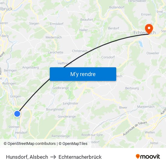 Hunsdorf, Alsbech to Echternacherbrück map