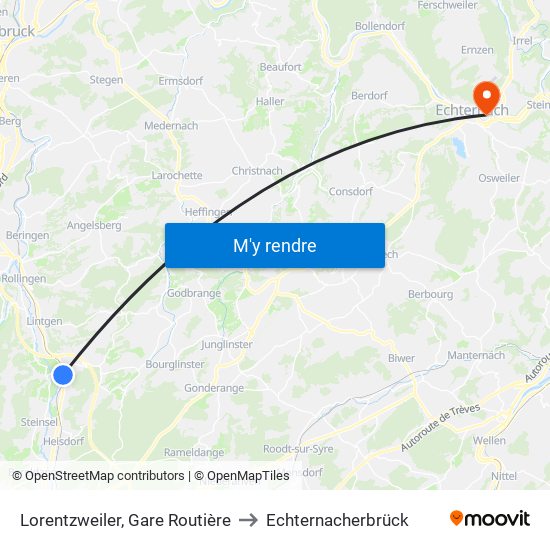 Lorentzweiler, Gare Routière to Echternacherbrück map