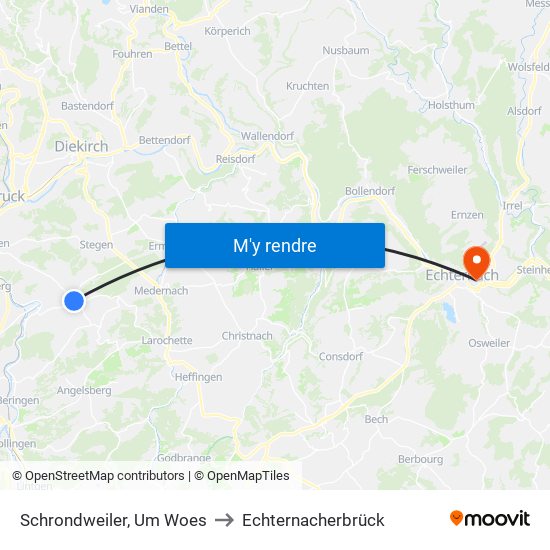 Schrondweiler, Um Woes to Echternacherbrück map