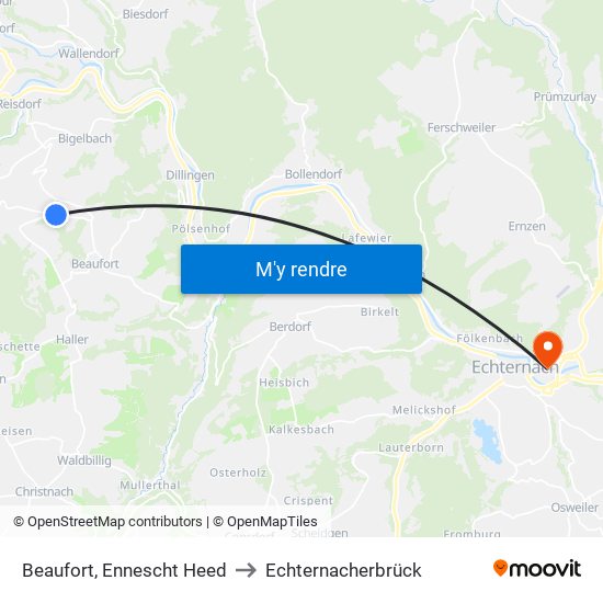 Beaufort, Ennescht Heed to Echternacherbrück map