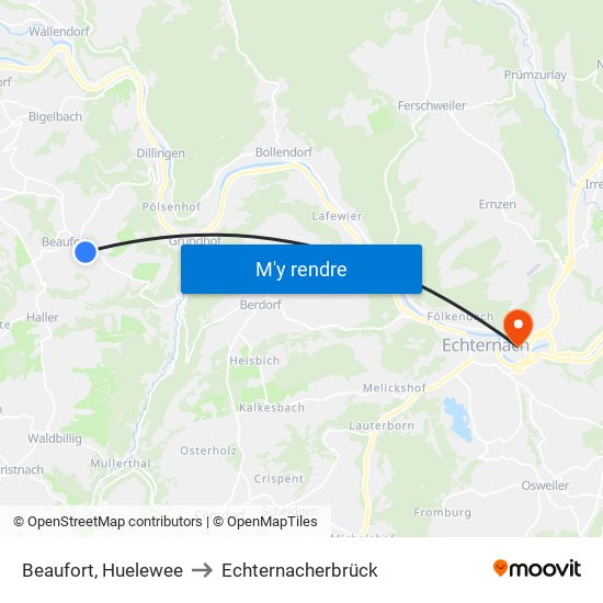 Beaufort, Huelewee to Echternacherbrück map