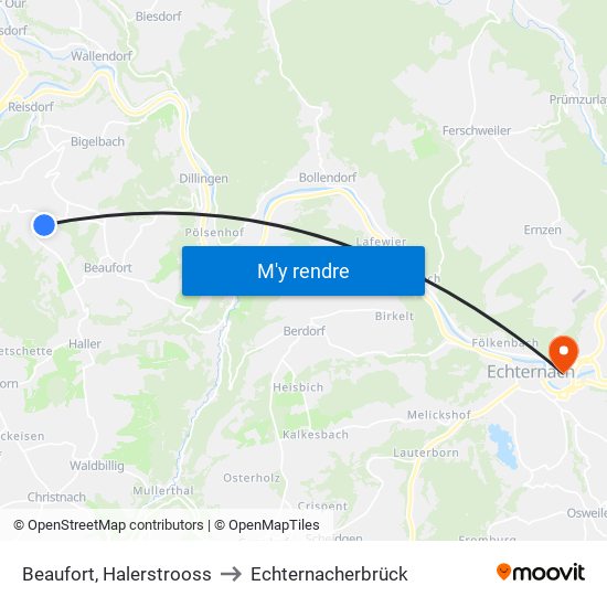 Beaufort, Halerstrooss to Echternacherbrück map