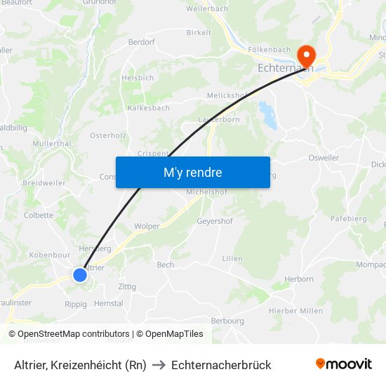 Altrier, Kreizenhéicht (Rn) to Echternacherbrück map