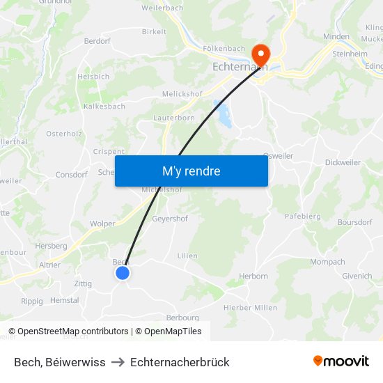 Bech, Béiwerwiss to Echternacherbrück map
