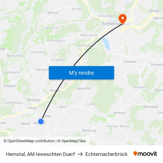 Hemstal, AM Ieweschten Duerf to Echternacherbrück map