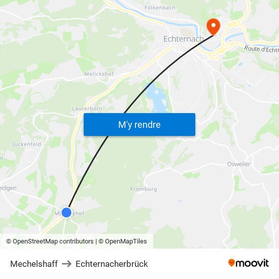 Mechelshaff to Echternacherbrück map