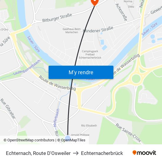 Echternach, Route D'Osweiler to Echternacherbrück map