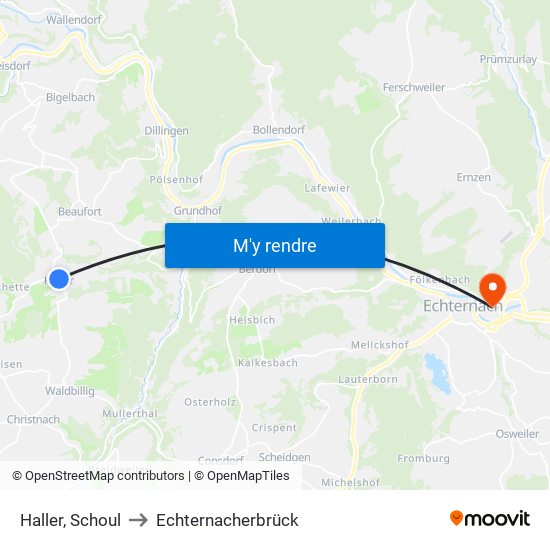 Haller, Schoul to Echternacherbrück map