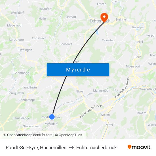 Roodt-Sur-Syre, Hunnemillen to Echternacherbrück map