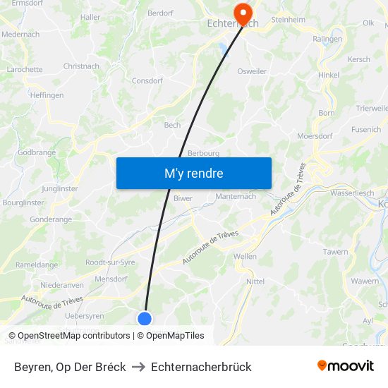 Beyren, Op Der Bréck to Echternacherbrück map