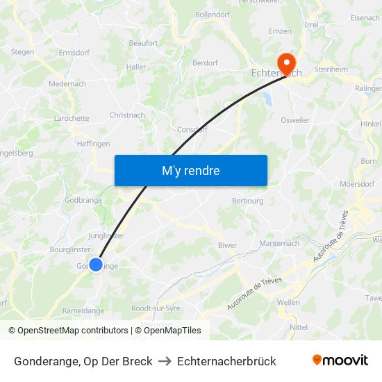 Gonderange, Op Der Breck to Echternacherbrück map