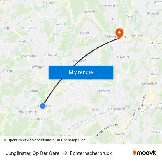 Junglinster, Op Der Gare to Echternacherbrück map