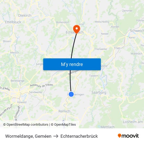 Wormeldange, Geméen to Echternacherbrück map