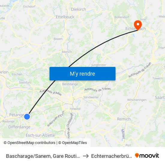 Bascharage/Sanem, Gare Routière to Echternacherbrück map