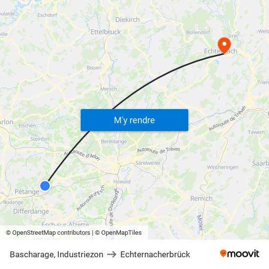 Bascharage, Industriezon to Echternacherbrück map