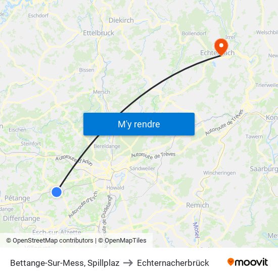 Bettange-Sur-Mess, Spillplaz to Echternacherbrück map