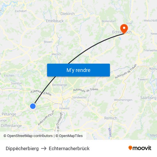 Dippëcherbierg to Echternacherbrück map