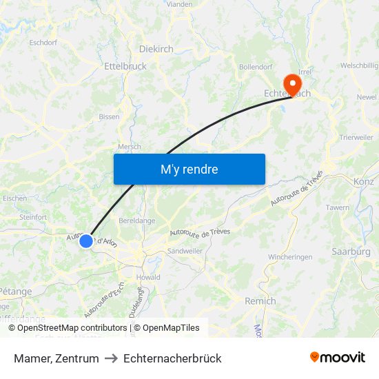 Mamer, Zentrum to Echternacherbrück map