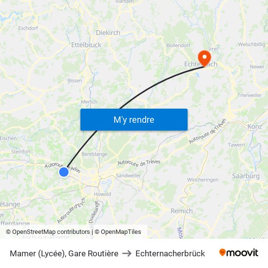 Mamer (Lycée), Gare Routière to Echternacherbrück map