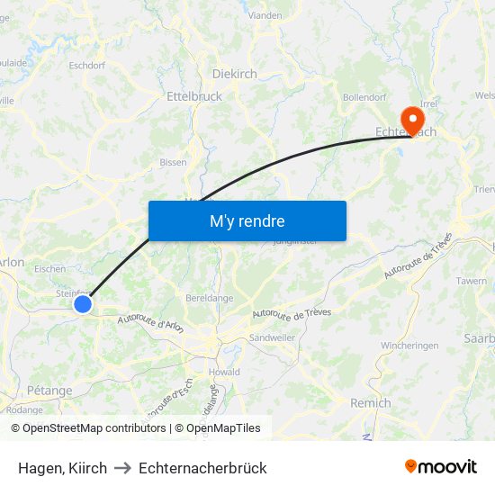 Hagen, Kiirch to Echternacherbrück map
