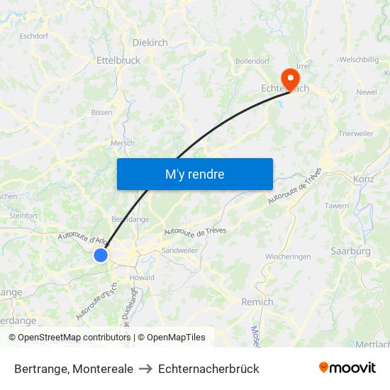 Bertrange, Montereale to Echternacherbrück map