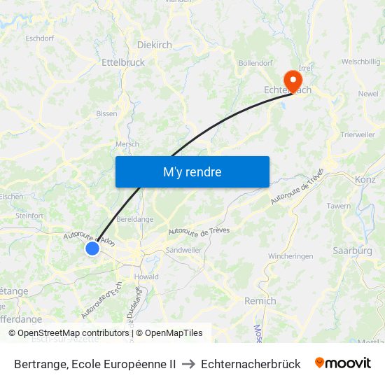 Bertrange, Ecole Européenne II to Echternacherbrück map